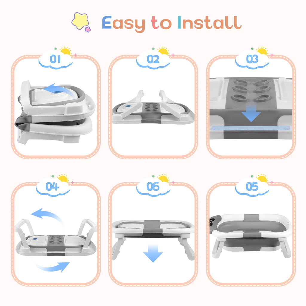 Doulami Collapsible Baby Bathtub for Infants Baby Tubs for Newborns with Cushion and Thermometer, 0-36 Month(Gray)